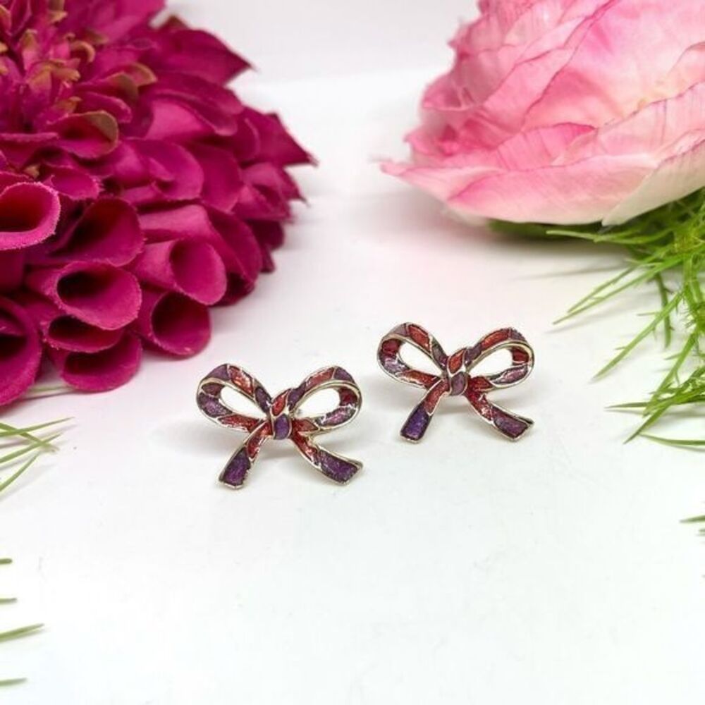 VINTAGE⚜️BOW Enameled Striped Stud Earrings